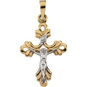 Two-Tone Openwork Scrolls Crucifix Pendant