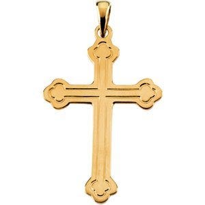 14K Yellow Gold Trefoil-Tips Cross Pendant