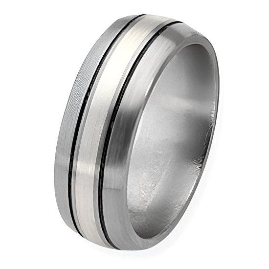 Titanium and Sterling Inlay Brushed with Antiquing Approx. 0.31 Inch Wedding Band