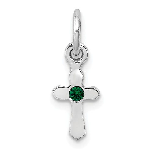 Sterling Silver Child's Preciosa Crystal May Cross Pendant