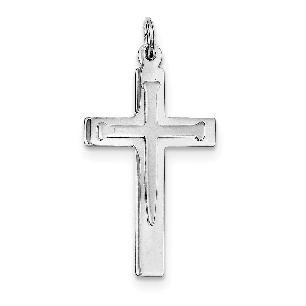 Rhodium Plated Satin And Polished Cross Pendant