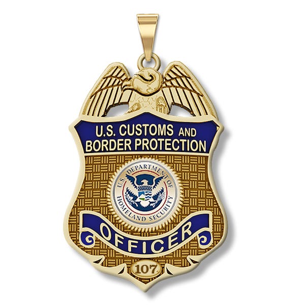 Personalized Customs and Border Patrol Badge with Your Number, Your Rank, and Blue Enamel