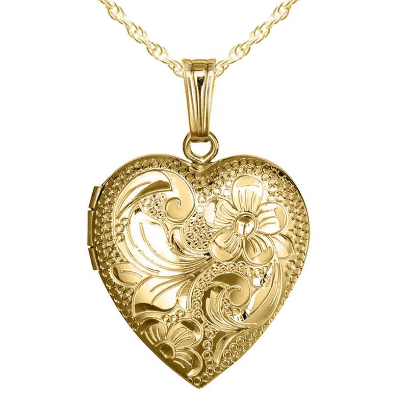 14K Gold Floral Heart Photo Locket