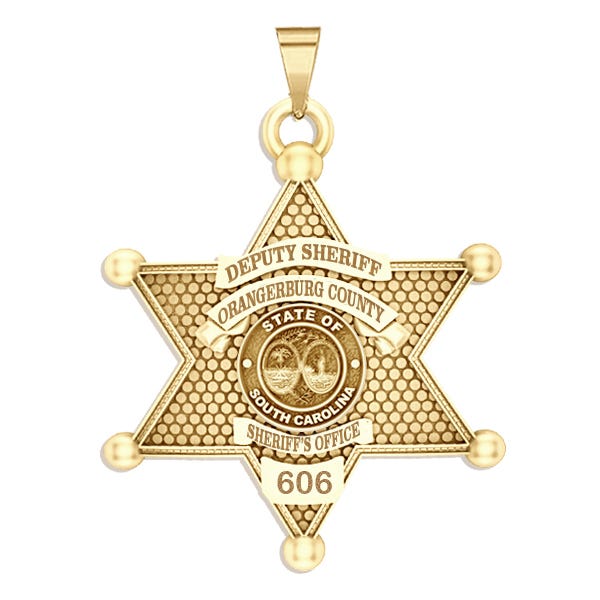 Personalized 6-Point Star South Carolina Sheriff Badge with Rank, Number & Dept.