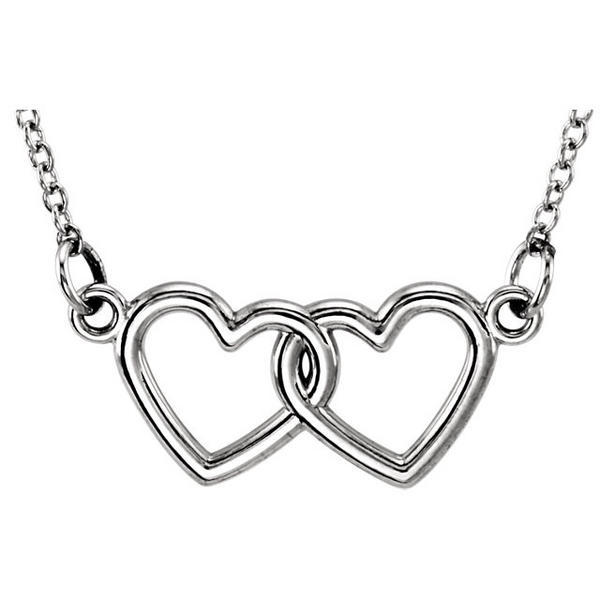 Petite Double Heart Necklace with 18 Inch Chain