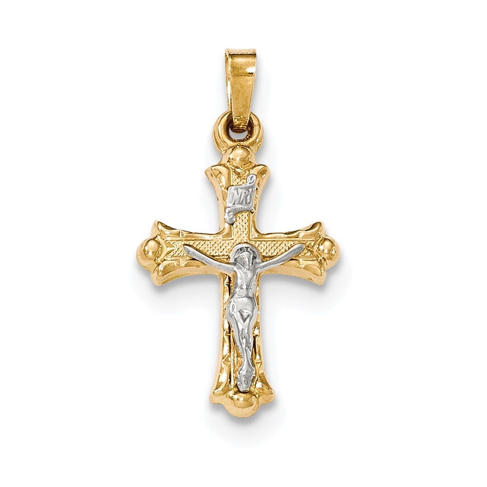 14K Two-Tone Polished Inri Flared-Tips Crucifix Pendant
