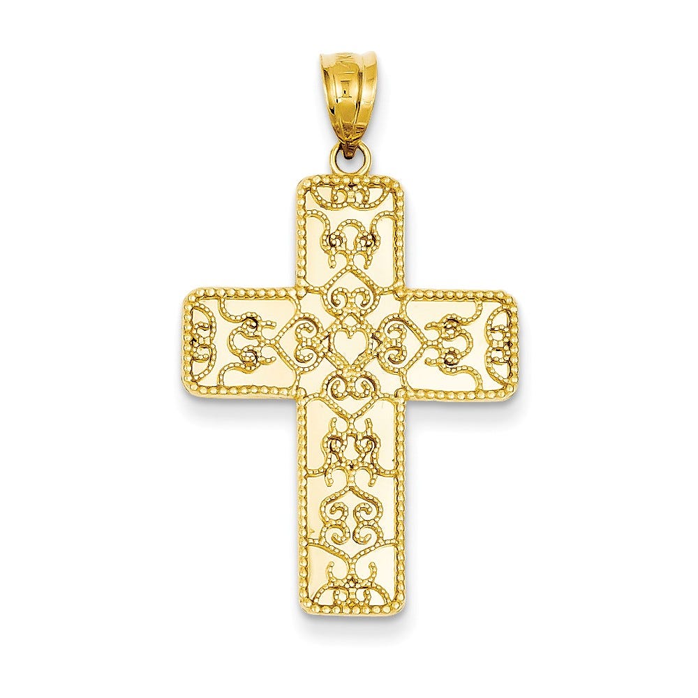 14K Filigree Mirror Cross Pendant