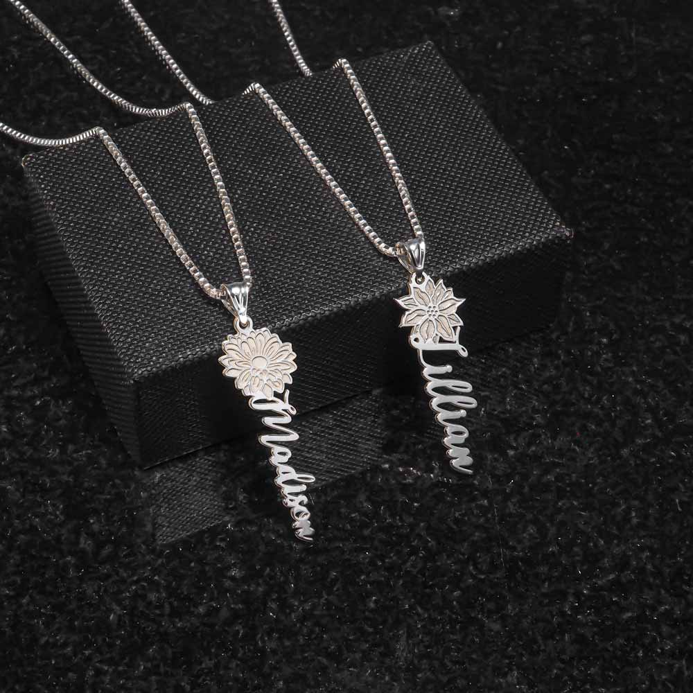Birth Month Flower Name Necklace with Chain