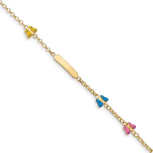 Custom Engraved 14K Gold Children's Butterfly Charm ID Bracelet