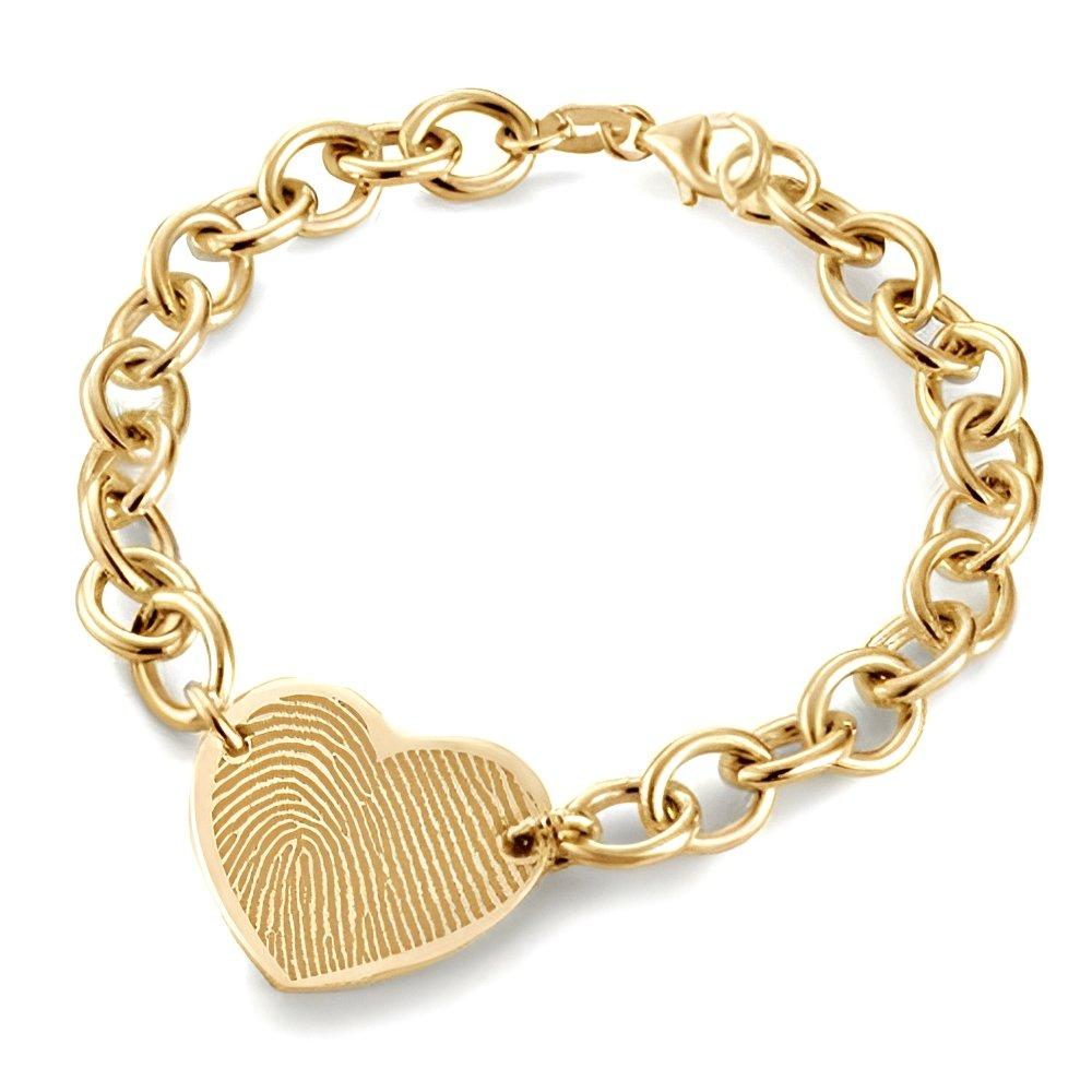 14K Yellow Gold Custom Fingerprint Heart Bracelet