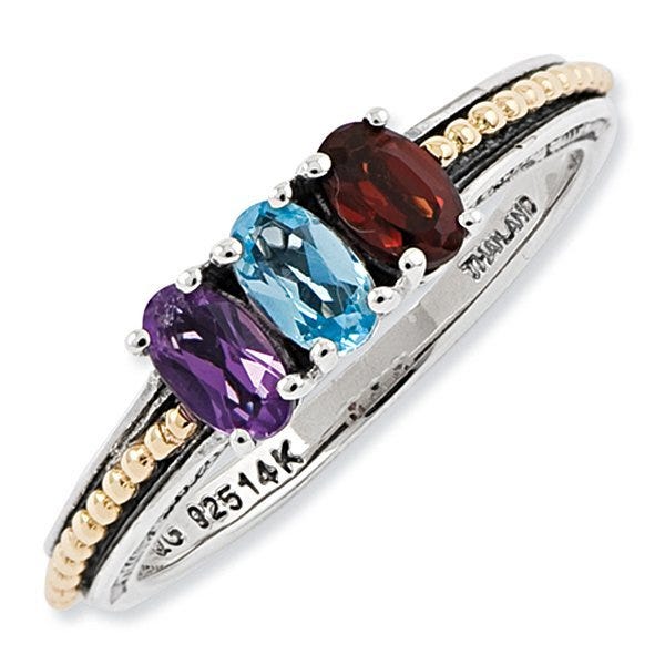 Sterling Silver & 14K Gold Antiqued Mother's Ring with Three Birthstones