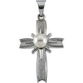 14K White Gold Cross With Pearl Pendant