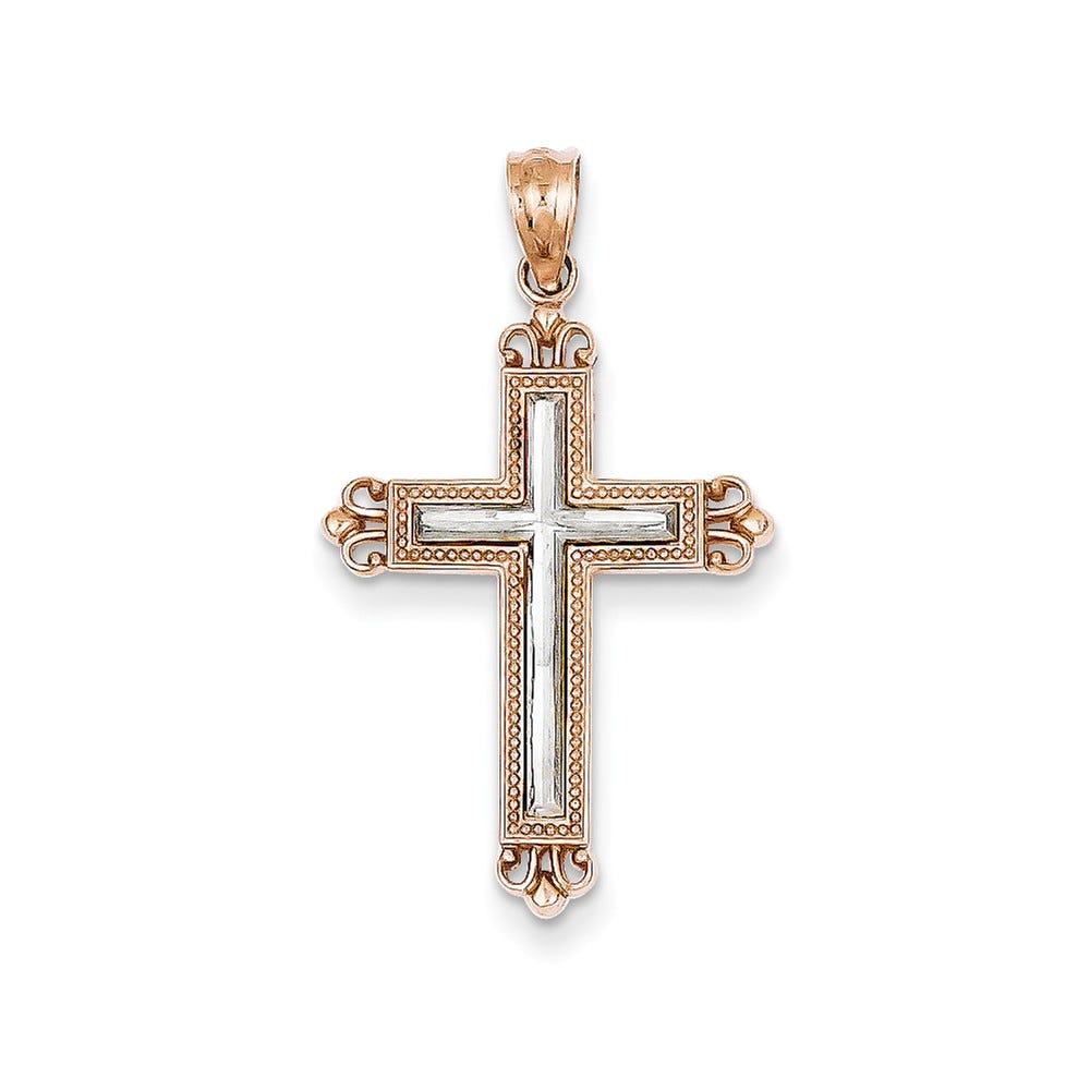14K Rose Gold Diamond-Cut Cross Pendant