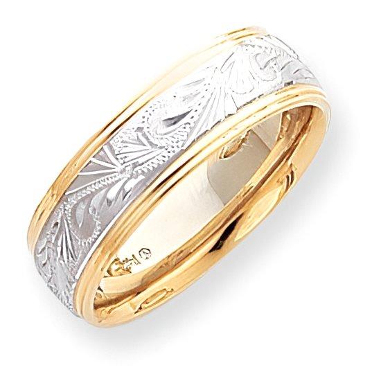 14K Two-Tone Approx. 0.28 Inch Design-Etched Wedding Band