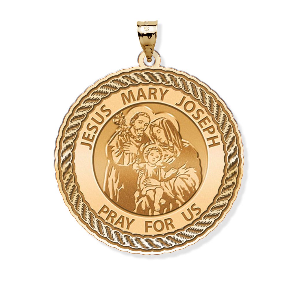 Jesus Mary Joseph Round Rope Border Religious Medal