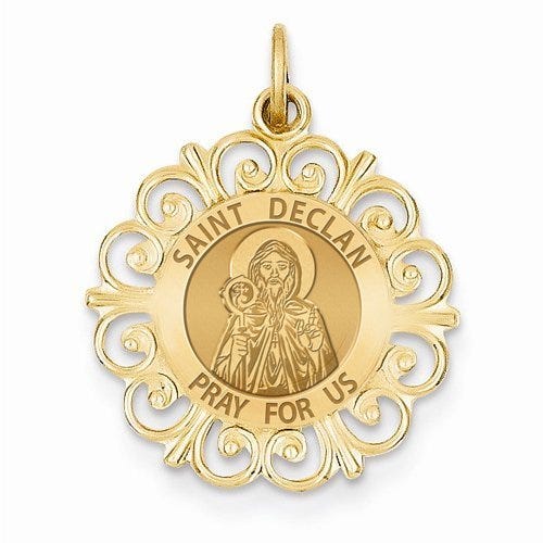Saint Declan Round Filigree Religious Medal