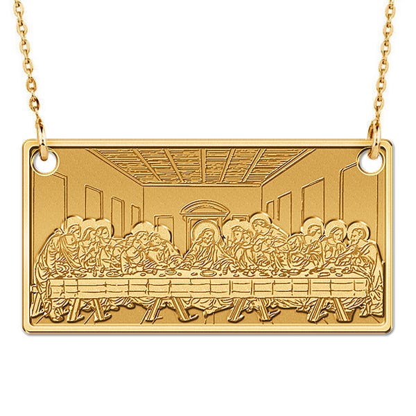 The Last Supper Rectangle Pendant with Religious Medal/ 18" Box Chain Included
