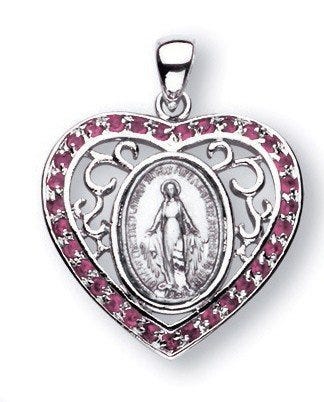 Sterling Silver Miraculous Medal With Pink Cubic Zirconias