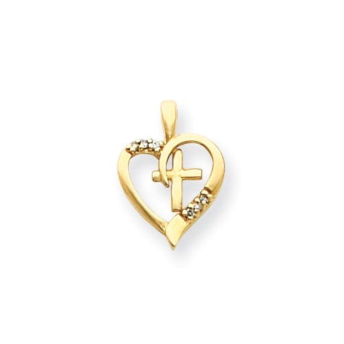 14K Diamond Heart And Cross Pendant