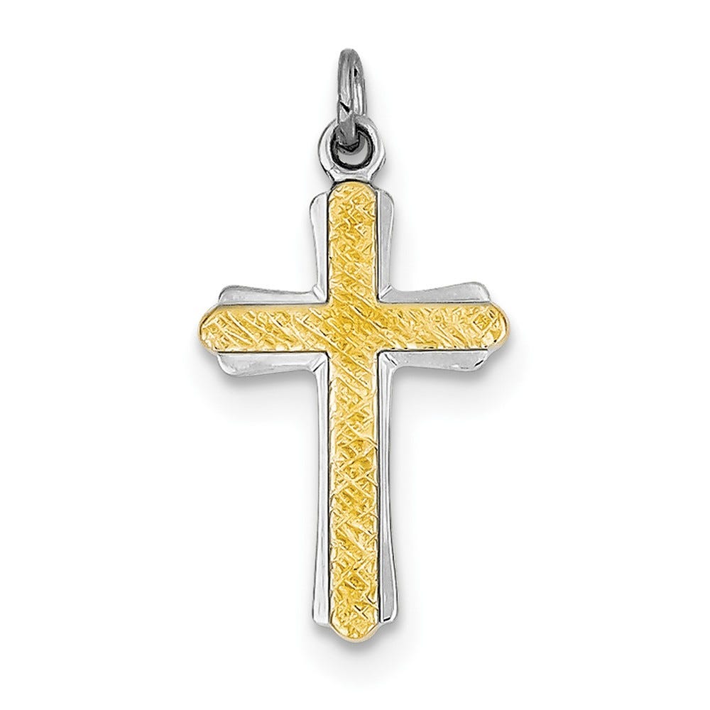 Sterling Silver Rhodium And 18K Gold-Plated Cross Charm