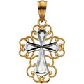 14K Two-Tone Gold Openwork Border Cross Pendant