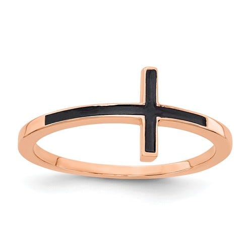 Rose Gold Plate Over Sterling Silver Antiqued Sideways Cross Ring