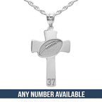 Football Stitch Engraved Cross Pendant with Number