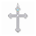 Sterling Silver 14K Bezel Crystal Family Cross Pendant