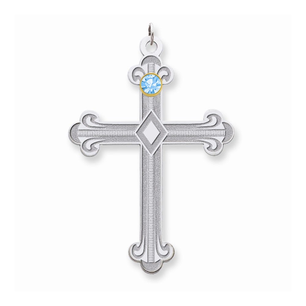 Sterling Silver 14K Bezel Crystal Family Cross Pendant
