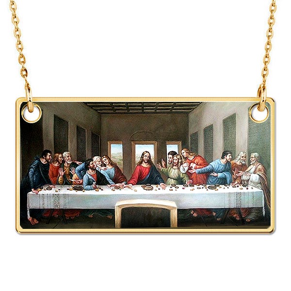 The Last Supper Rectangle Pendant with Religious Medal/ 18" Box Chain Included