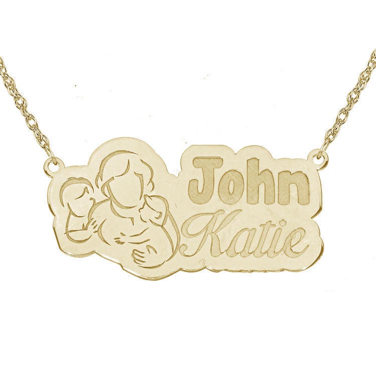 Personalized Mother with Son & Daughter Pendant with 18" Chain