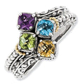 Sterling Silver & 14K Four-Stone Antiqued Mother's Ring
