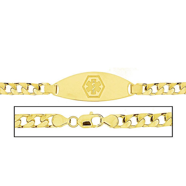 Solid 14K Yellow Gold Women's Curb Link Medical ID Bracelet