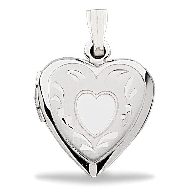 14K White Gold Small Heart Photo Locket
