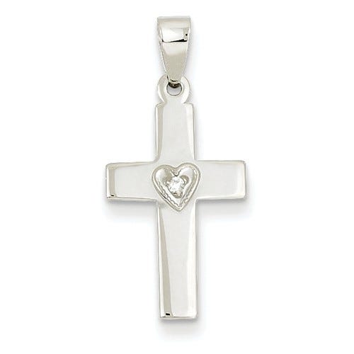 14K White Gold Diamond Heart Cross Pendant