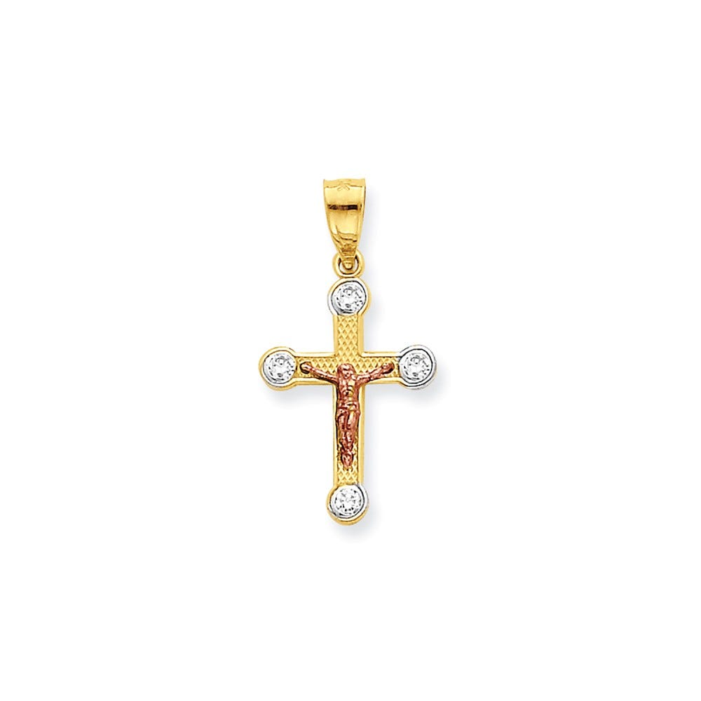 Two-Tone Small Cz Crucifix Pendant
