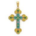 14K Gold Acrylic Flower Center Budded Cross Pendant
