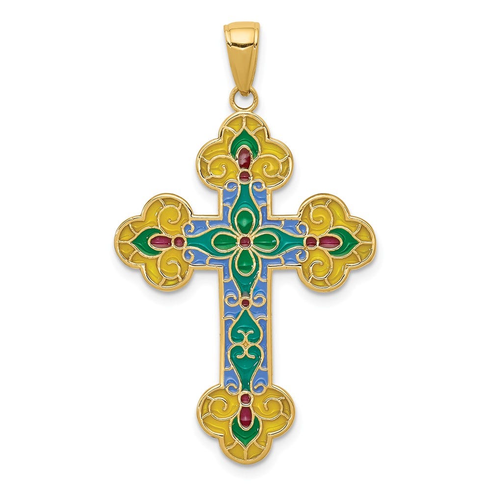 14K Gold Acrylic Flower Center Budded Cross Pendant
