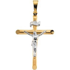 Two-Tone Rounded-Tip Crucifix Pendant
