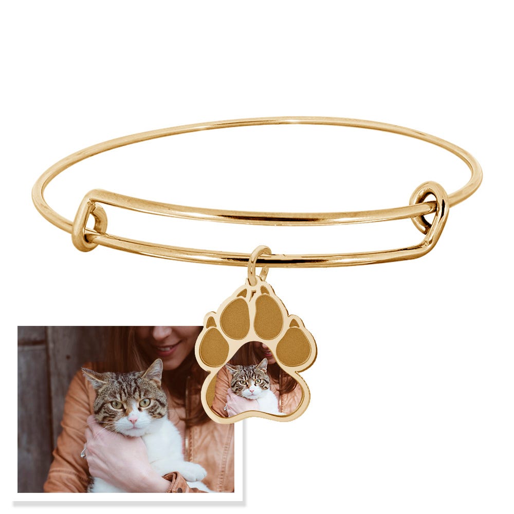 Cat Paw Print Photo Charm Expandable Bracelet