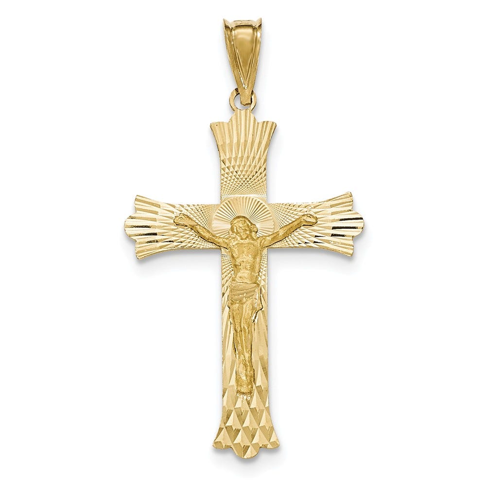 Polished Satin And Diamond Cut Crucifix Pendant