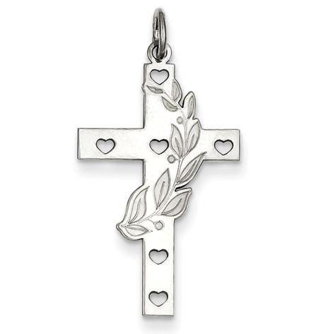 Sterling Silver Laser Designed Heart-Vine Cross Pendant