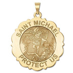 Saint Michael Scalloped Round Religious Medal