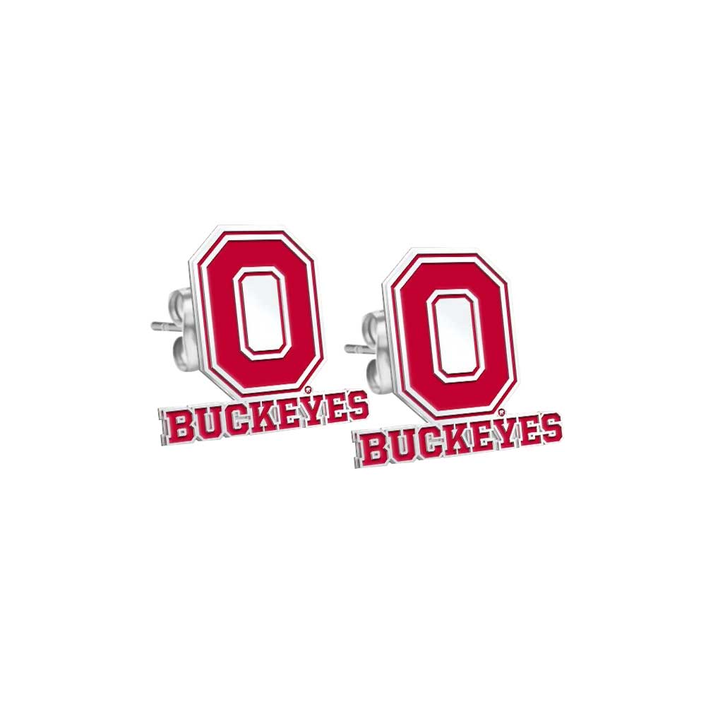 Pair of Color Enamel Ohio State Buckeye O Earrings
