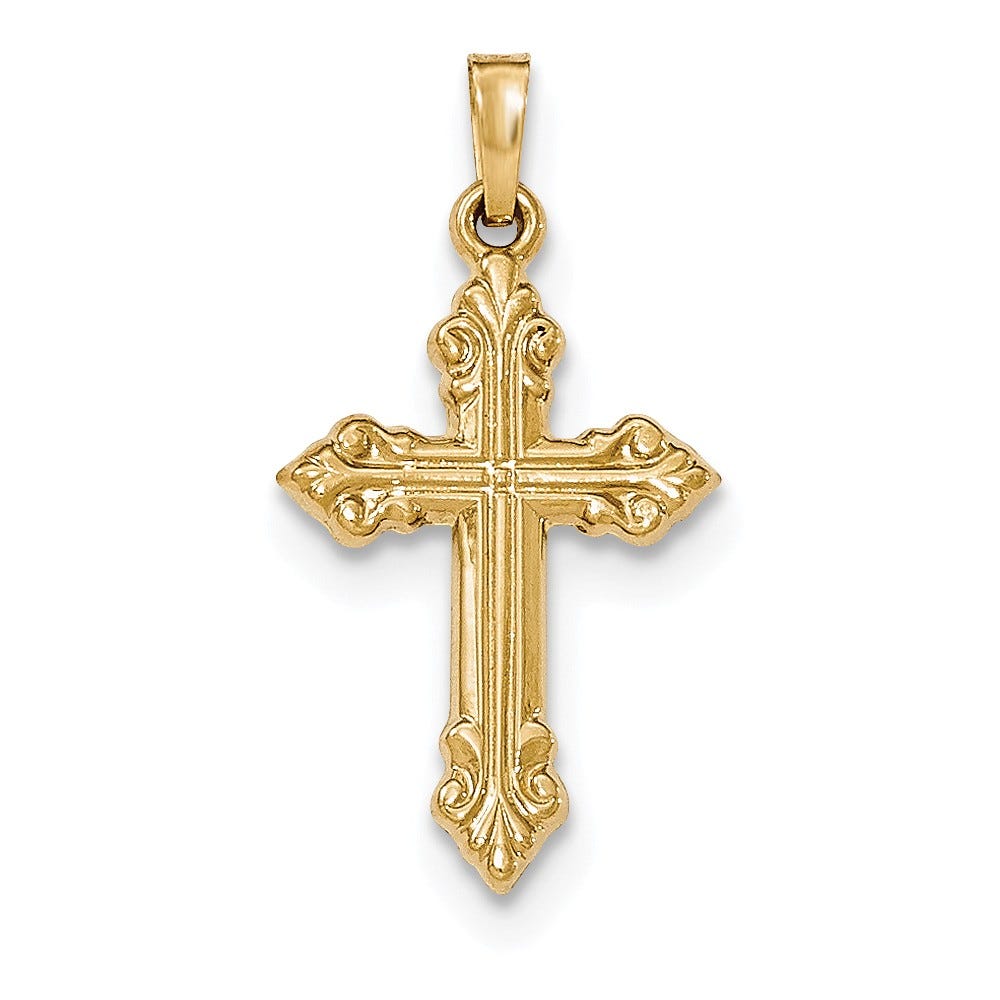 14K Brushed And Polished Budded Cross Pendant