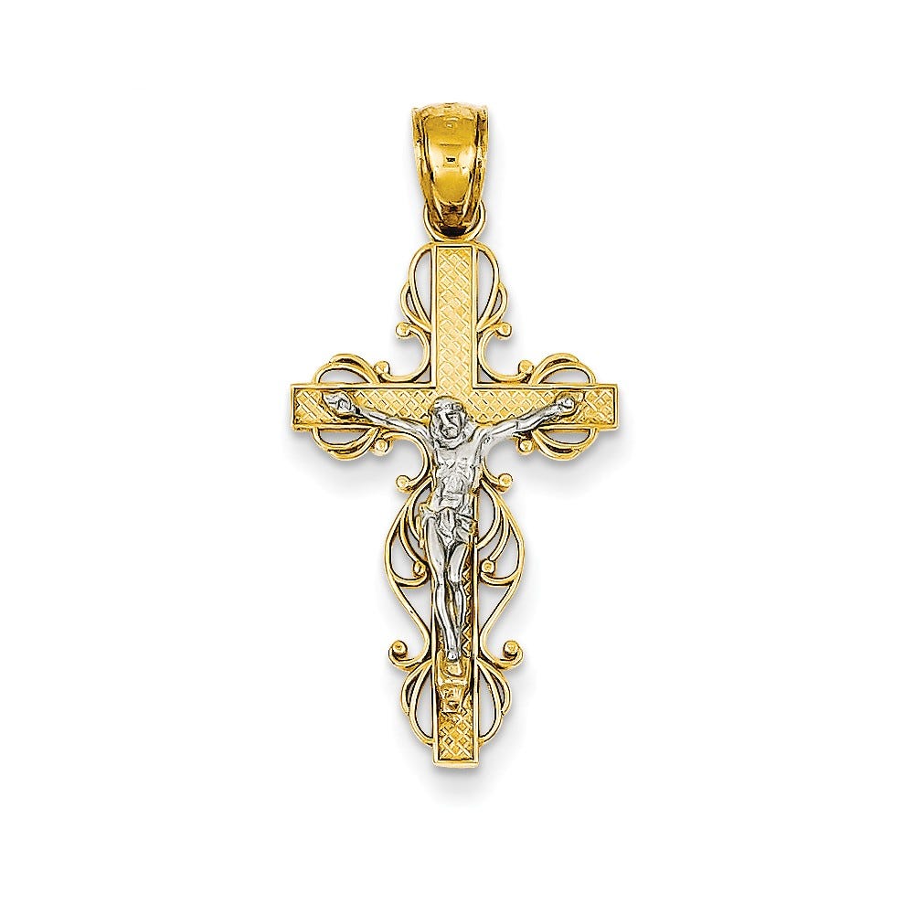 14K Two-Tone Crucifix Pendant
