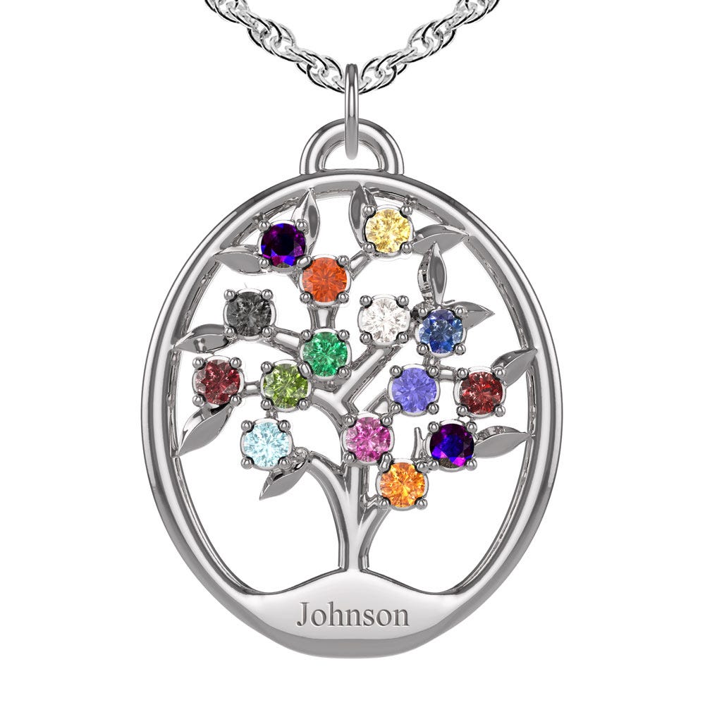 Personalized Family Tree Pendant with Up to 15 Birthstones
