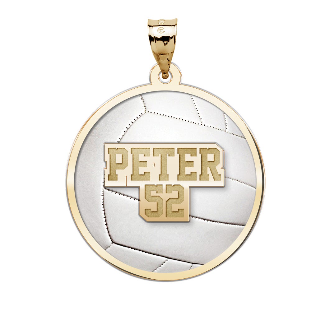 Color Enameled Volleyball Pendant with Name & Number