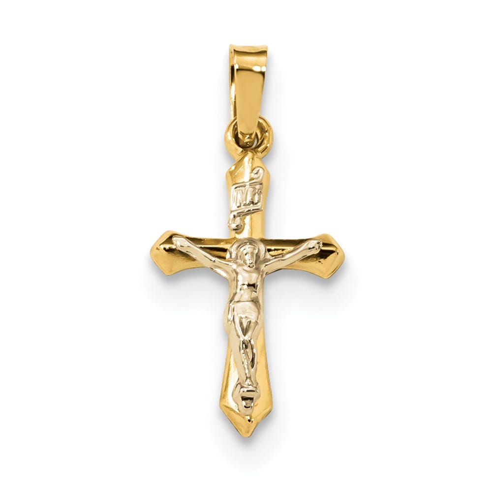 14K Two-Tone Polished Inri Tapered-Foot Crucifix Pendant