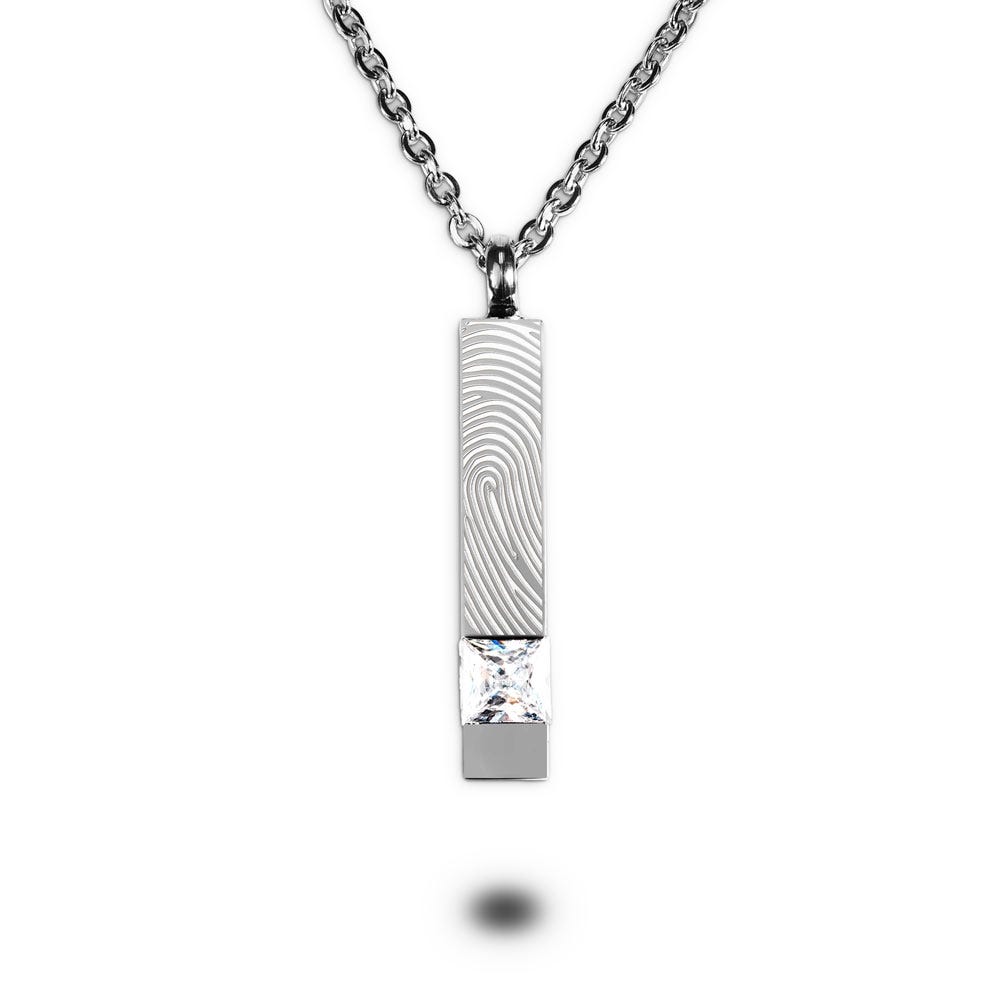 Rectangle Shaped Cremation and Ash Vessel with Stone and Fingerprint (Chain Included)